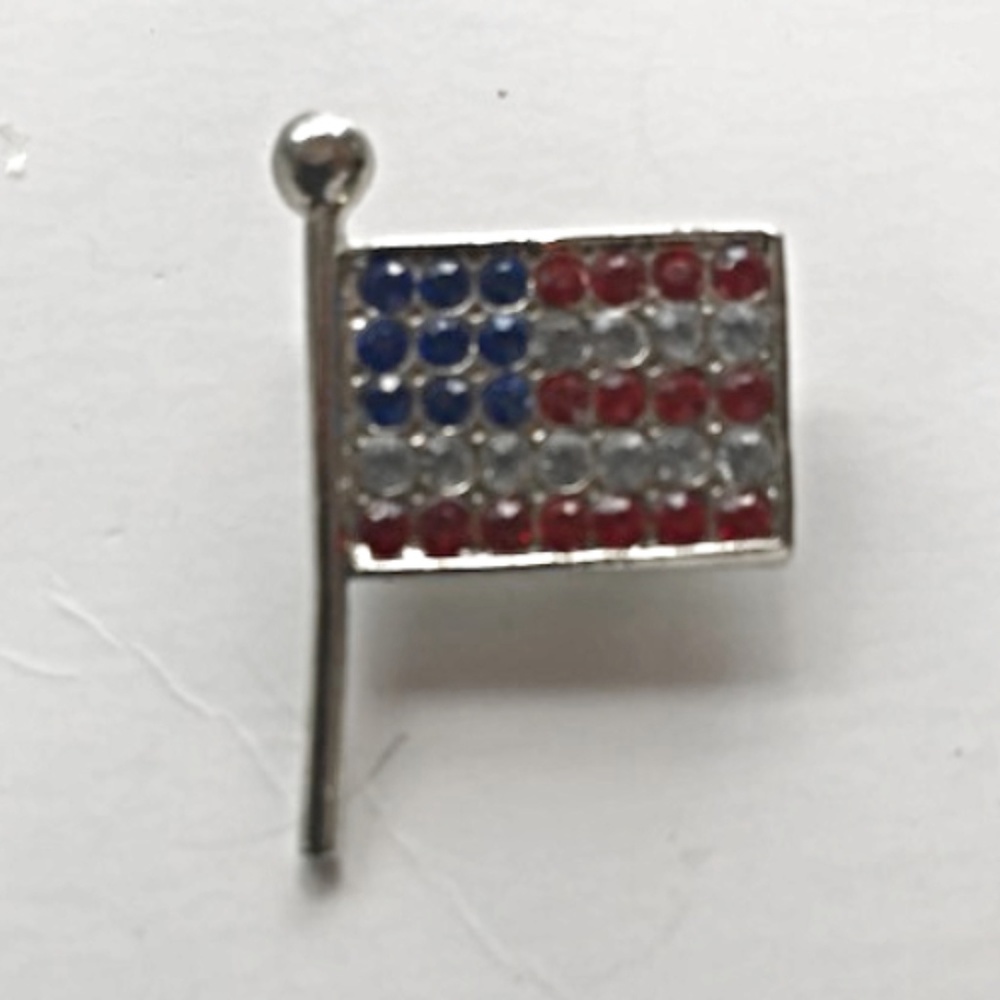 American Flag Rhinestone Pin Brooch Patriotic VTG